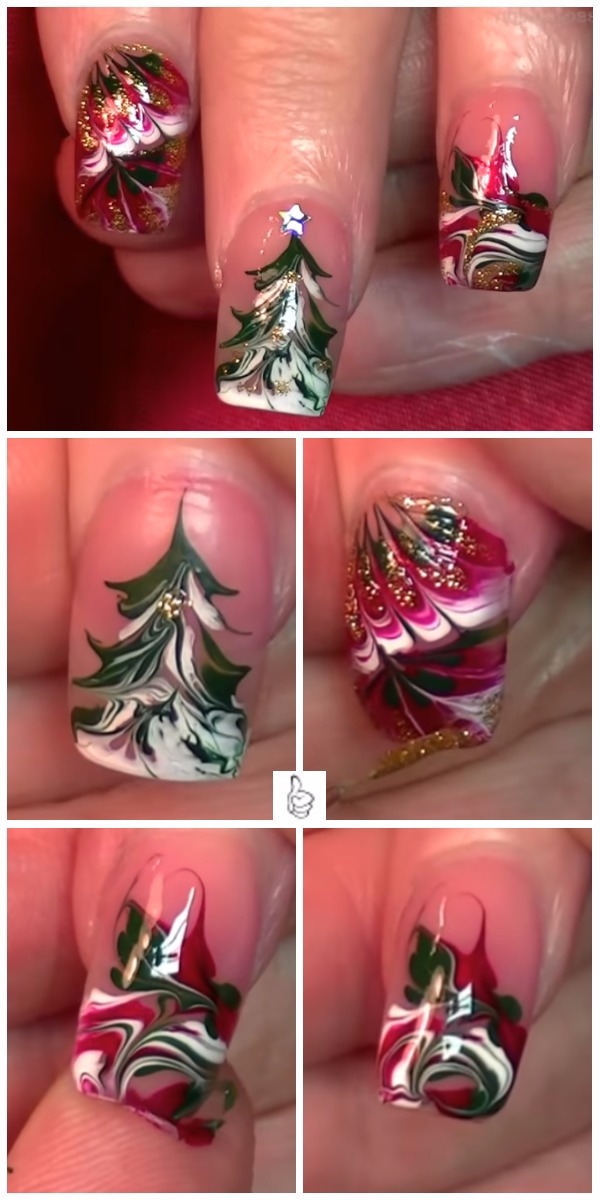 Easy DIY Christmas Nail Art Ideas - DIY Christmas Drag Marble Nail Art